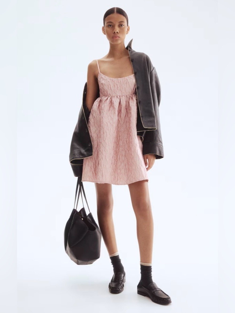 NWT H&M Pink Jacquard Babydoll Mini Dress Size Medium